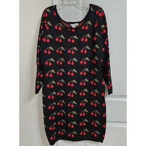 Ashley Stewart Curvy Girl Cherry Print Bodycon Stretch Dress Womens 4X Black NWT